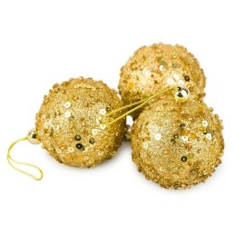 Bombki choinkowe złote 3 szt wzór 1 Zestaw dekoracyjnych, nietłukących bombek choinkowych w kształcie kul, zdobione koralikami i H&S Decoration