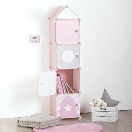 Składana szafka do pokoju dziecka różowa Złożona z 4 kwadratowych bloczków ułożonych jeden na drugim, fronty ozdobione dekoracyj ATMOSPHERA