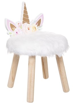 Stołek dziecięcy Unicorn Stołek z miękkim siedziskiem obitym białym futerkiem, oparcie w formie rogu jednorożca, krzesełko wykon ATMOSPHERA