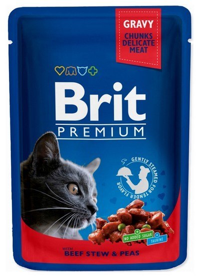 Brit Premium Cat Adult Wołowina + Groszek saszetka 100g