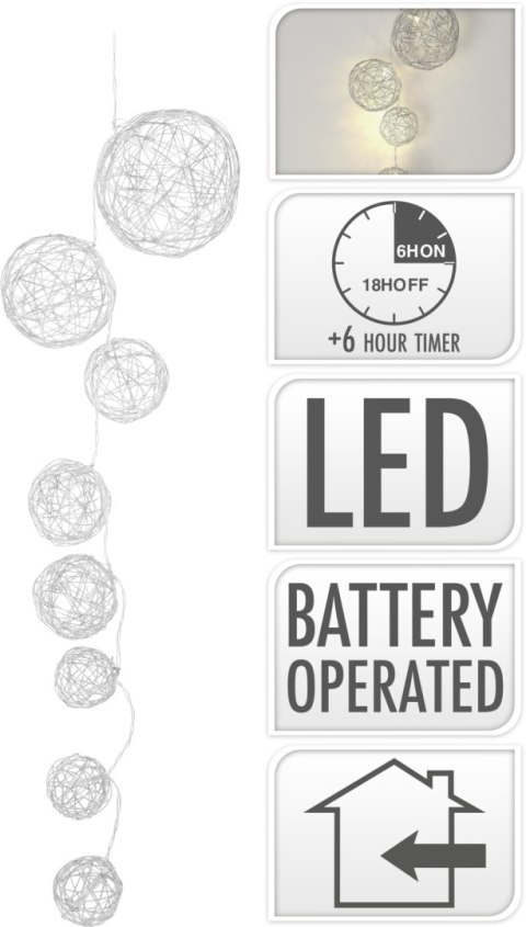 GIRLANDA LED 8L 90CM KULE na baterie2x AA 1,5V