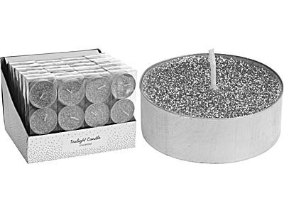 Komplet 3 ŚWIEC TEALIGHT SREBRNE 6cm