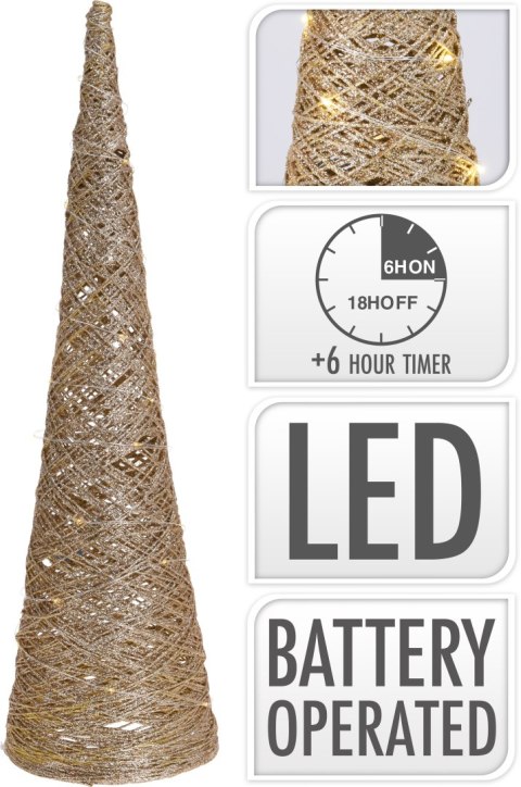 Stożek 30LED 60cm złoty brokatowy 3x AA 1,5V