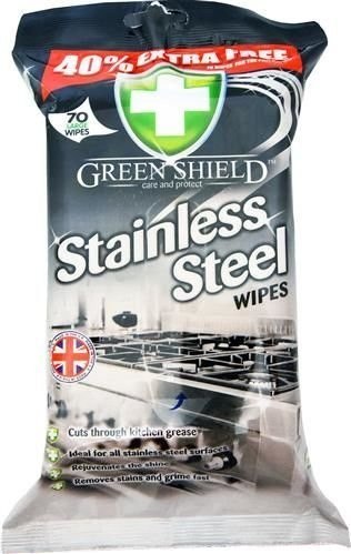 GREEN Chusteczki do czyszczenia stali nierdzewnej 70szt SHIELD STAINLESS STEEL WIPES