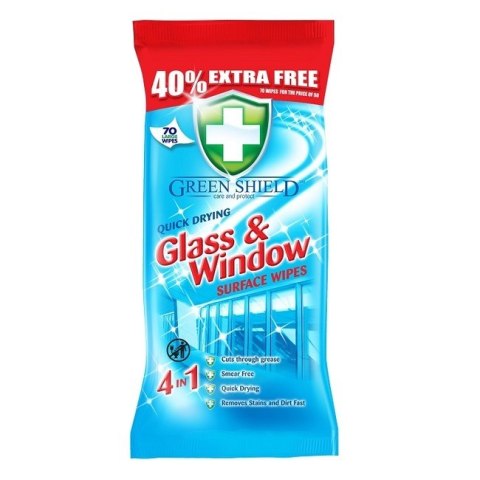 GREEN chusteczki do szyb 70szt SHIELD GLASS&WINDOW WIPES