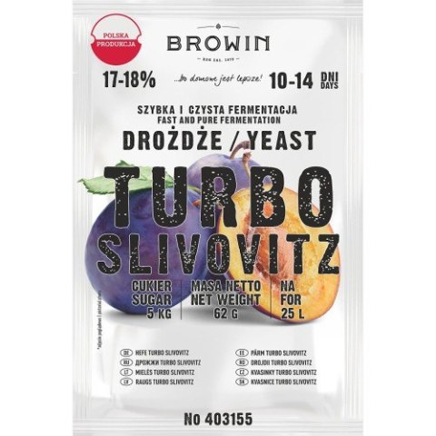 Drożdże gorzelnicze, do Śliwowicy Turbo Slivovitz 62g na 25l