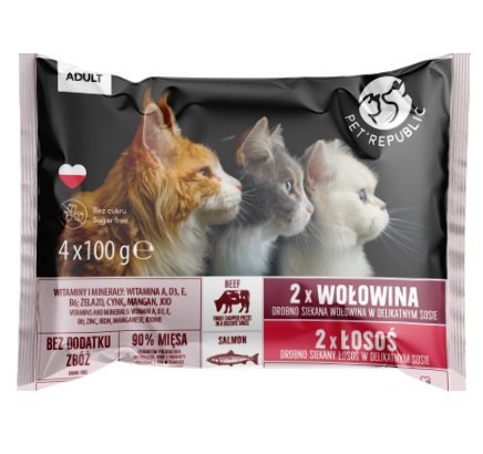 PetRepublic Kot Adult Łosoś & Wołowina saszetki 4x100g