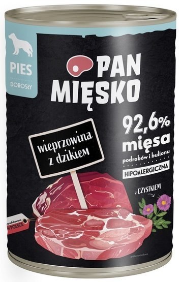 Pan Mięsko Karma mokra dla psa Wieprzowina z dzikiem puszka 400g