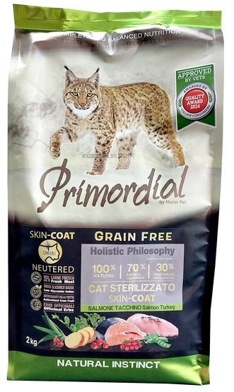 Primordial Cat Grain Free Neutered Skin Coat Salmon & Turkey 2kg