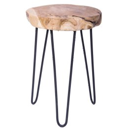 Drewniany stołek z metalowymi nogami Nogi wykonane z metalu, siedzisko z naturalnego drewna tekowego, w stylu industrialnym, o w H&S Decoration