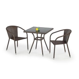 Ogrodowy stół Mobil ze szklanym blatem Konstrukcja stolika wykonana z rattanu syntetycznego w kolorze ciemnobrązowym, blat czarn Halmar