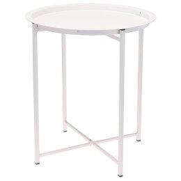 Stolik kawowy składany z tacą biały Okrągły, metalowy stolik pomocniczy w kolorze białym matowym, wymiary: 46x52,5 cm