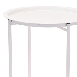 Stolik kawowy składany z tacą biały Okrągły, metalowy stolik pomocniczy w kolorze białym matowym, wymiary: 46x52,5 cm