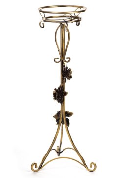 Kwietnik metalowy ozdobiony różami 100cm Wykonany z metalu, solidny stojak na jedną donicę, kolor czarny w patynie złotej Dąstal