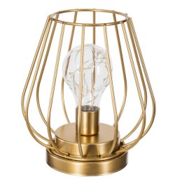 Druciana lampka LED z żarówką 17 cm Wykonana z metalu w kolorze złotym, nowoczesny, geometryczny kształt, zasilana na baterie ATMOSPHERA