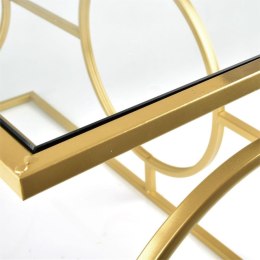 Ława metalowa Cedric Gold Nowoczesny design, konstrukcja lakierowana na kolor złoty, blat wykonany z transparentnego szkła Mondex