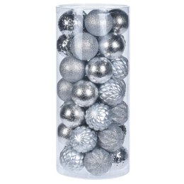 Bombki choinkowe Diamond srebrne 35 szt Zestaw dekoracyjnych bombek w eleganckim kolorze srebra, pięć różnych wzorów w błyszcząc H&S Decoration