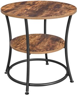 Stolik kawowy pomocniczy okrągły 55 cm Wykonany z metalu i solidnej płyty MDF, praktyczny i stylowy stolik boczny w stylu rustyk Songmics