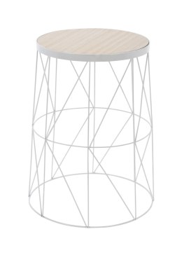 Biały druciany stolik kawowy 37 cm Wykonany z metalu i MDF, okrągły stoliczek w kolorze białym z beżowym blatem, wymiary: 28x37  H&S Decoration
