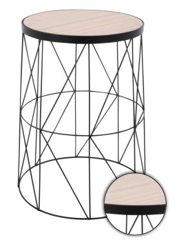 Czarny druciany stolik kawowy 37 cm Wykonany z metalu i MDF, okrągły stoliczek w kolorze czarnym z beżowym blatem, wymiary: 28x3 H&S Decoration