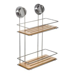 Dwupoziomowa półka łazienkowa Venterra Wykonana z drewna bambusowego i metalu, do powieszenia na przyssawki, idealna do łazienki 5five Simply Smart