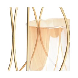 Świecznik metalowy złoty na tealighty Nowoczesny świecznik ze szklanym lampionem w kolorze bursztynowym o wymiarach: 24x15 cm H&S Decoration